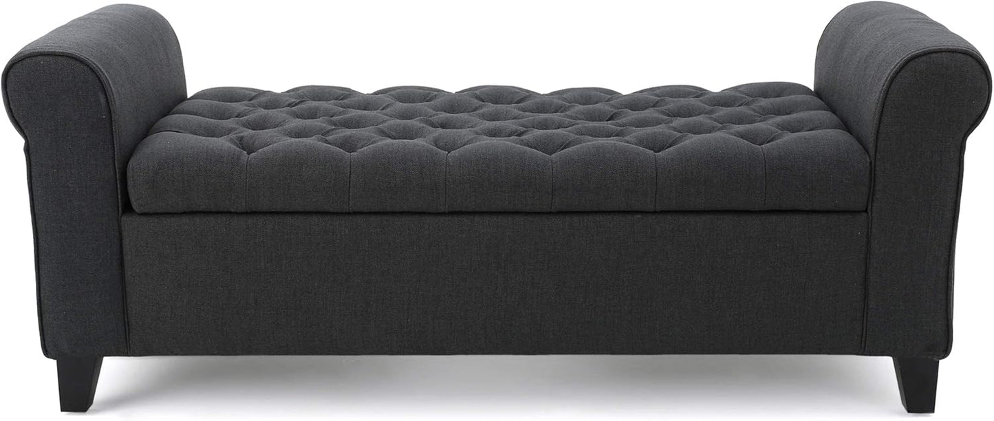 Christopher Knight Home Keiko Fabric Armed Storage Bench, Dark Grey, 19.50”D x 50.00”W x 19.25”H