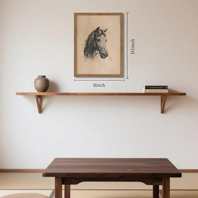 Framed Horse Wall Art, Vintage Horse Head Sketch Canvas Print, Farmhouse Animal Wall Decor, Classic Country Pictures Artwork for Living Room Bedroom Home Decor – 8x10 inch