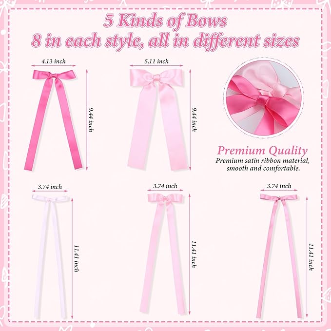 40Pcs Pink Bow Wall Decor, DIY Bow Photo Backdrop, Ribbon Bows Garland, Pink Bows Party Decor for Women Girls Birthday, Baby Shower, Bachelorette Wedding Party, Room Bedroom Decor
