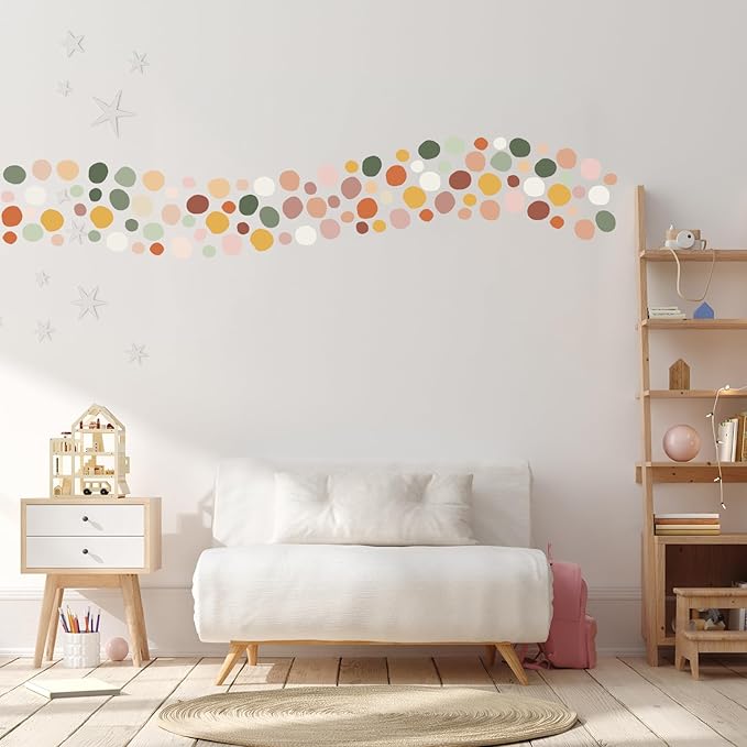 Epakh 296 Pcs Polka Dots Wall Decal Boho Rainbow Kids Playroom Wall Decor Gifts, Colorful Nursery Room Bedroom Classroom Watercolor Decal Art, Peel and Stick Modern Decor Sticker(Retro Colors)