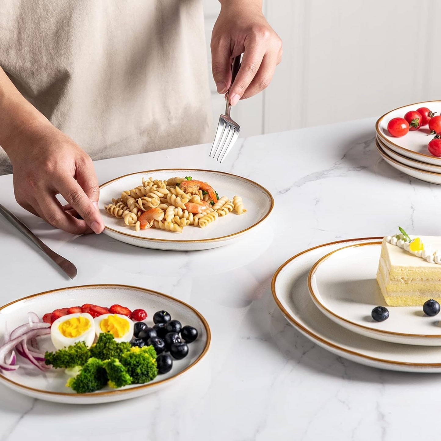 AmorArc Ceramic Dinnerware Sets,Handmade Reactive Glaze Stoneware Plates and Bowls Sets,Highly Chip and Crack Resistant | Dishwasher & Microwave Safe Dishes Set,Service for 4 (12pc)