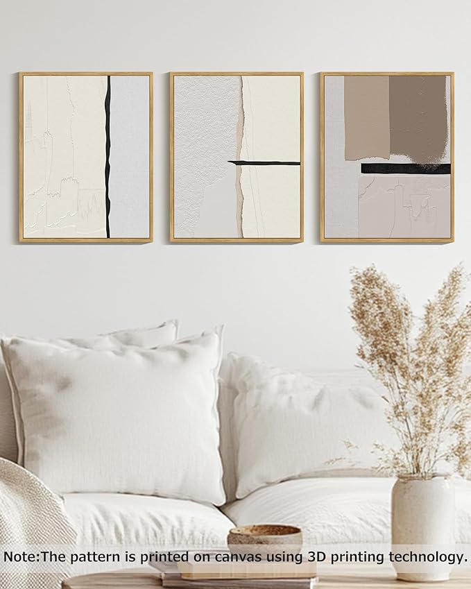 Drsoum Morden Abstract Wall Art Framed Neutral Beige Mid Century Textured Prints Minimalist Artwork Hallway Bedroom Ready to Hang 11x14in Natural Framed