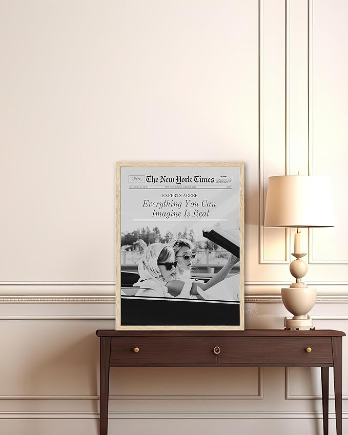 iHery Unframed Trendy Hot Girls NewsPaper Wall Art Prints,12x16in Canvas Wall Art Prints,Everything You Can Imagine Is Real Positive Wall Art,Vintage Bar Cart Living Room Home Décor 1Pack