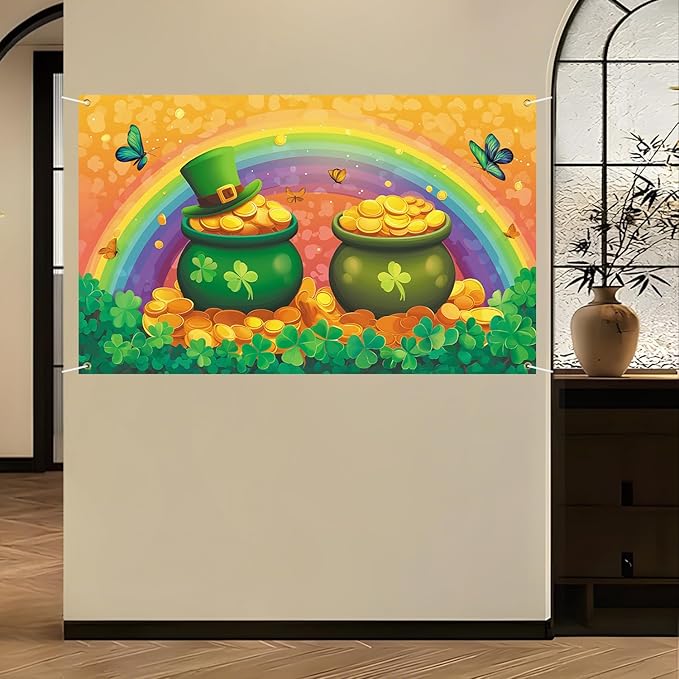 St Patricks Day Banner Backdrop 71"x43" St Patrick's Day Decorations Shamrocks Happy St. Patrick's Day Holiday Backdrop for Indoor Outdoor Party