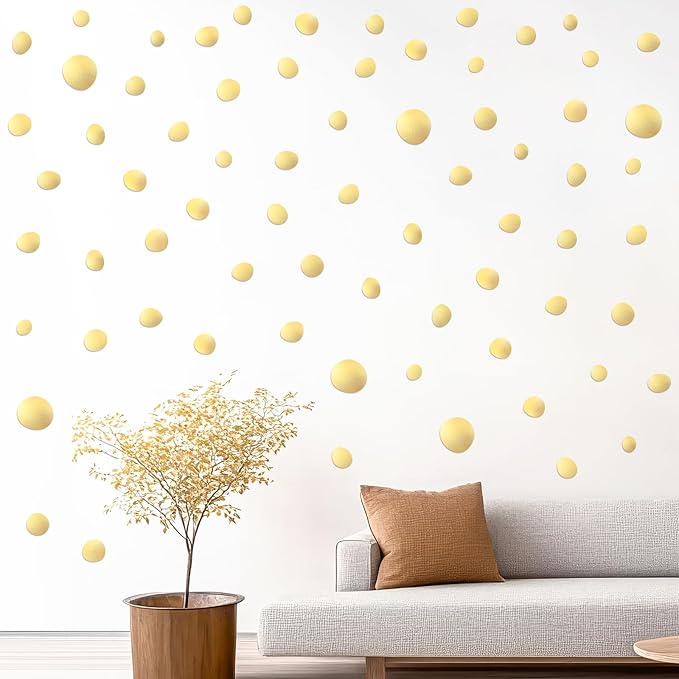 TaoBary 15 Sheet 300 Pcs Irregular Polka Dots Boho Wall Decal Terrazzo Playroom Bedroom Removable Modern Vinyl Boho Wall Stickers(Gold)