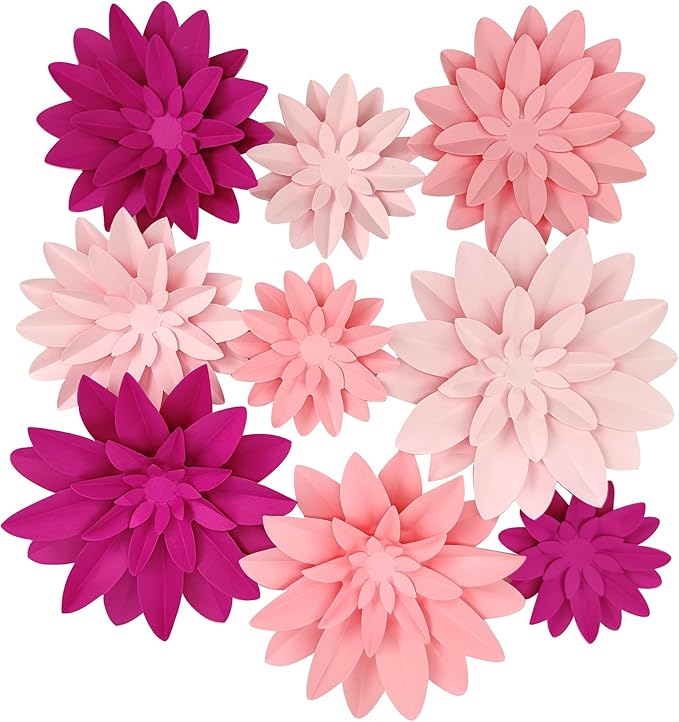3D Paper Flower for Wall Wedding Backdrop Bridal Shower Party Centerpieces Home Wall Decor Pack of 9 (Pink)