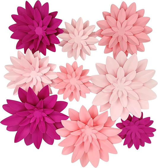 3D Paper Flower for Wall Wedding Backdrop Bridal Shower Party Centerpieces Home Wall Decor Pack of 9 (Pink)
