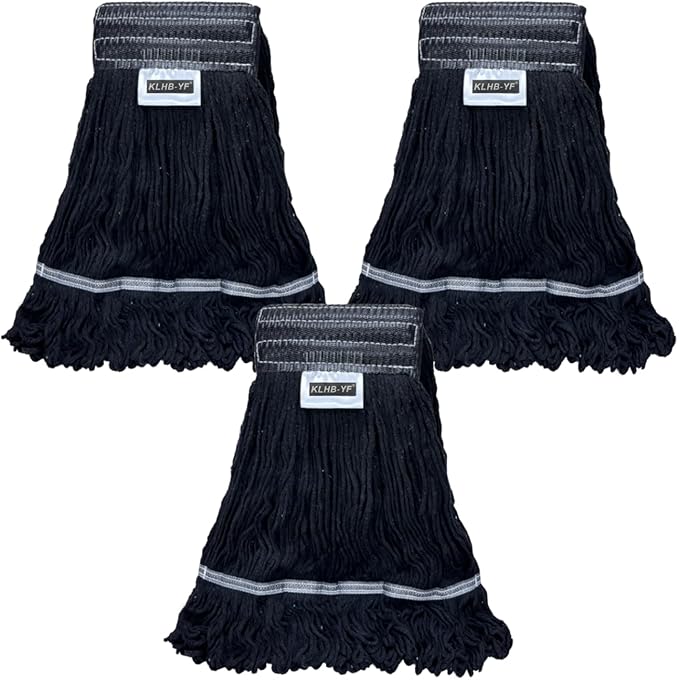 Heavy Duty Wet Industrial Cleaning Mop Head – 21 oz Black mop Head Replacement Cotton Washable Industrial mop Heads Heavy Duty for Commercial & Home Cleaning（Balck）