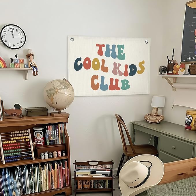 Lacama Reading Corner Decor for Classroom，The Cool Kids Club Linen Banner，Playroom Decor Kid Banner Flag，Boys Room Wall Decor，Toddler Bedroom Decor Flags for Bedroom，Nursery 30x20