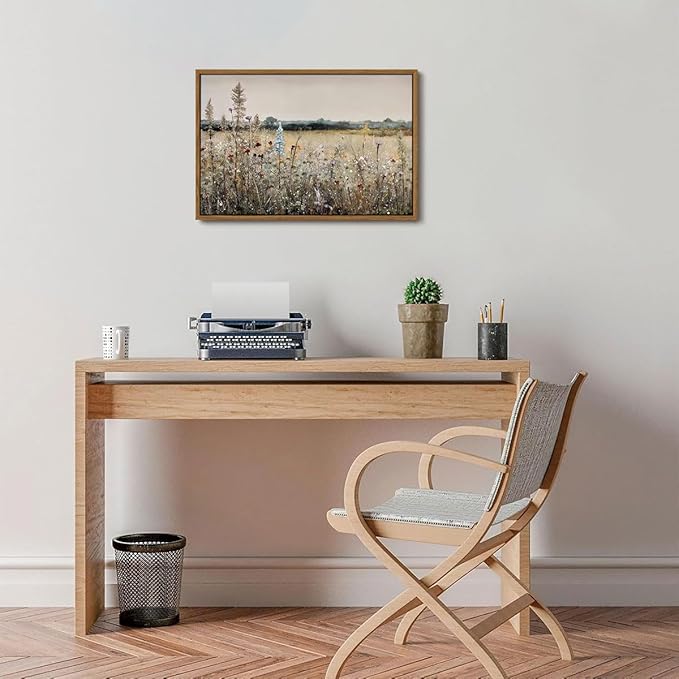 OIQArtOIQ Vintage Wildflowers Landscape Wall Art Framed Floral Natural Scenery Oil Painting Canvas Prints Country Farmhouse Decor Pictures Kitchen Bedroom Living Room Bathroom