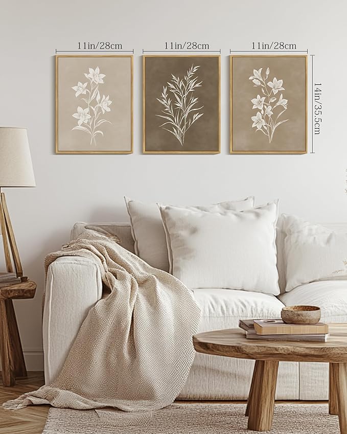 Drsoum Vintage Neutral Botanical Flower Wall Art Framed Retro Colorful Boho Floral Prints Morden Retro Wildflower Rustic Artwork Kitchen Dining Room Ready to Hang 11x14in Natural Framed