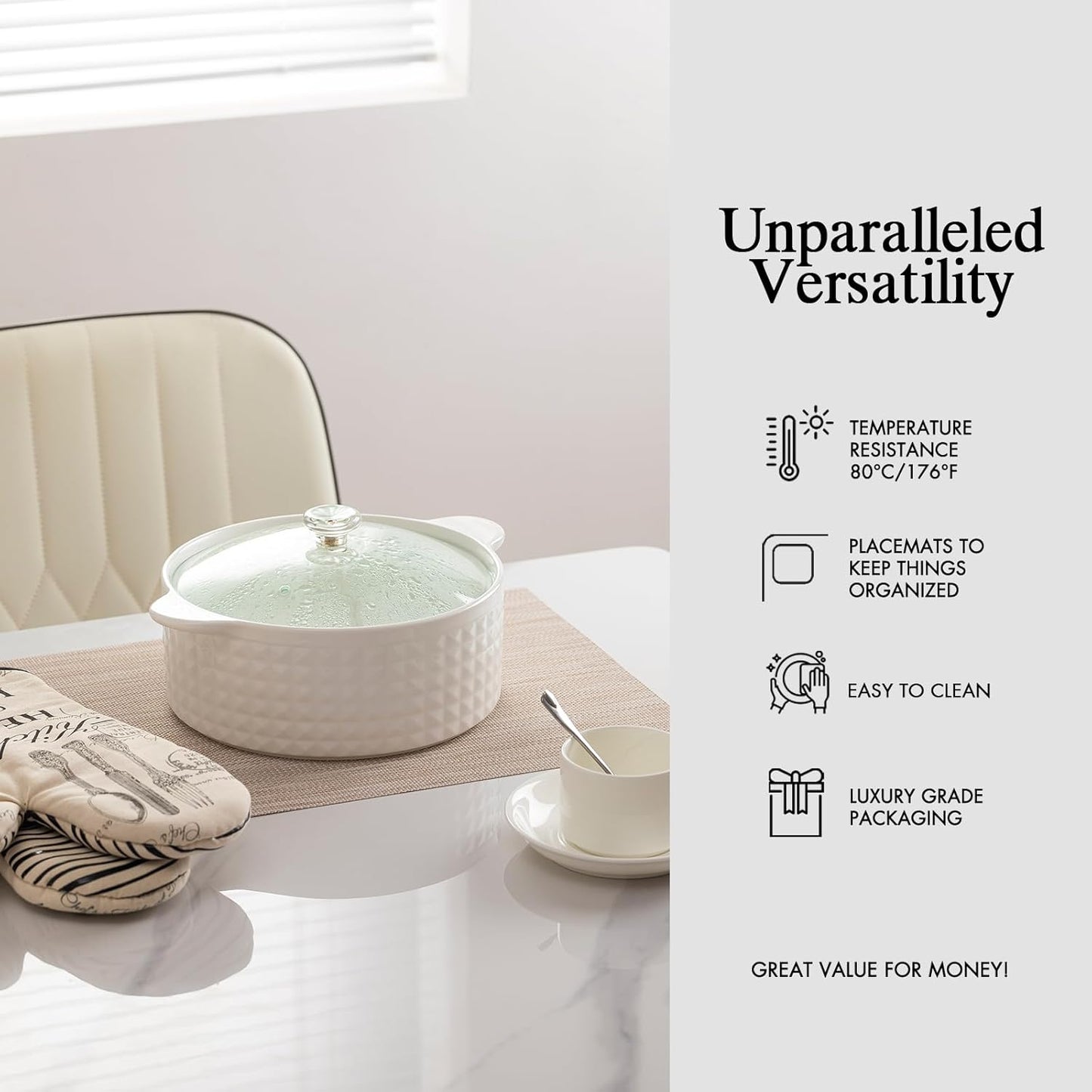 Placemats Set of 6 - Easy Clean Woven Vinyl Placemats for Dining Table, Indoor/Outdoor Place Mats, Washable PVC Table Mats（Beige）