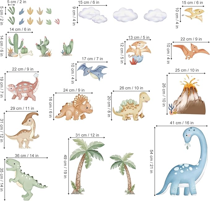 wondever Large Boho Dinosaur Wall Stickers Watercolor Dino Tropical Plants Volcano Peel and Stick Wall Art Decals for Baby Nursery Kids Bedroom Playroom