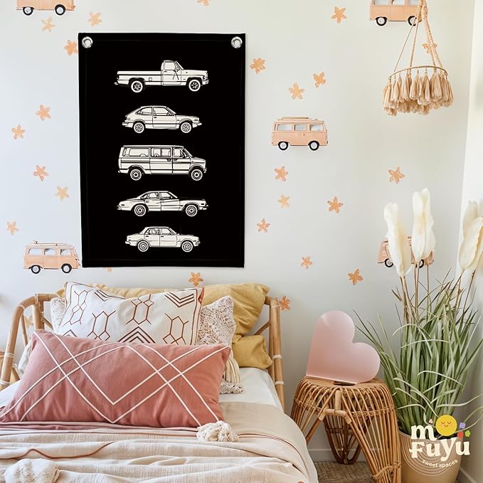 Toddler Room Decor,Vintage Car Linen Canvas Banner,Little Boy Room Wall Hanging Flag Banner for Little Boy Bedroom,Playroom Nursery 18x25 Inch(Black)