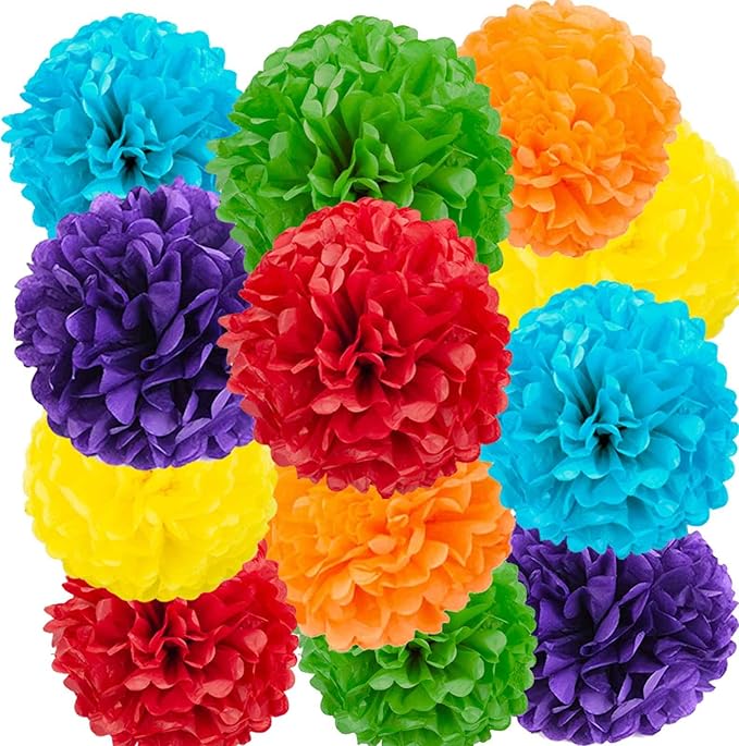 We Moment Rainbow Tissue Hanging Paper pom poms Decorations,Colour Tissue Hanging Paper Pom Poms Flower Ball Wedding Birthday Rainbow Party Baby Shower Decorate，6 Colors of 12 Inch, 10 Inch