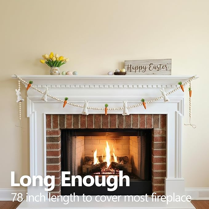 6.5FT Easter Decorations Bunny Carrot Garland - Handmade Felt Bunny Carrot Spring Garland Decoration for Mantle Fireplace Wall - Rustic Hanging Easter Banner for Inside Home Farmhouse Indoor Decor