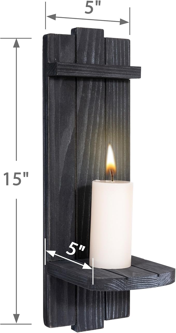 Sconces Wall Decor Set of 2, Wall Candle Holder Rustic Home Decor, Farmhouse Wall Art Floating Candle Sconces Shelf Grey Wall Decorations for Living Room, Dining Room, Bedroom, Bathroom