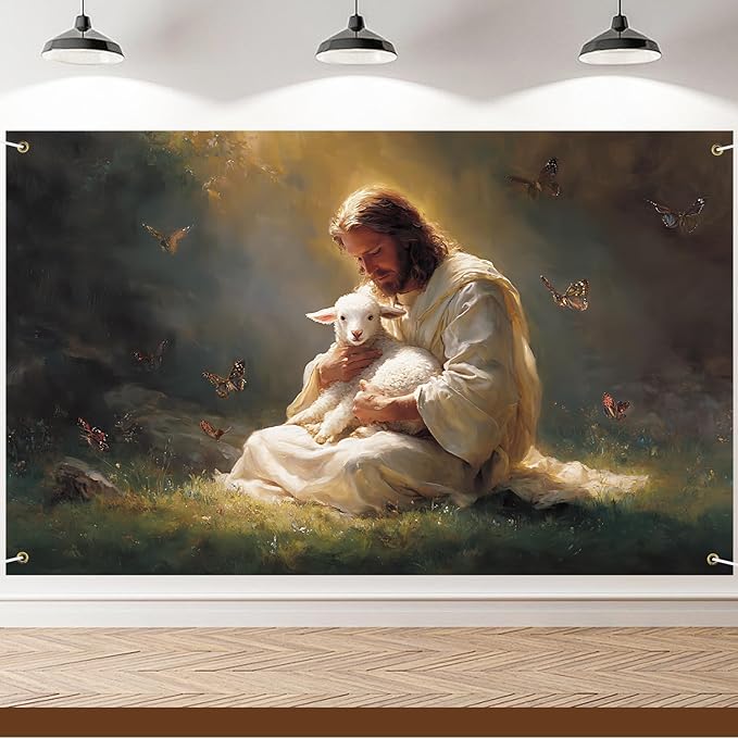 Jesus Lamb Backdrop 71x43Inch Christmas Banner Nativity Xmas Decorations Party Decor Christmas Photo Backdrop