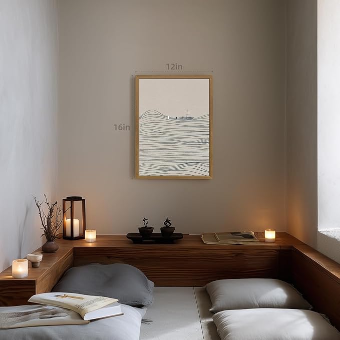 Clicyre Jesus Peter Walking Water Wall Art, Inspirational Faith Canvas Print, Minimalist Modern Christian Biblical Decor for Bedroom Living Room Hallway Prayer Room Wood Framed 12x16 Inch