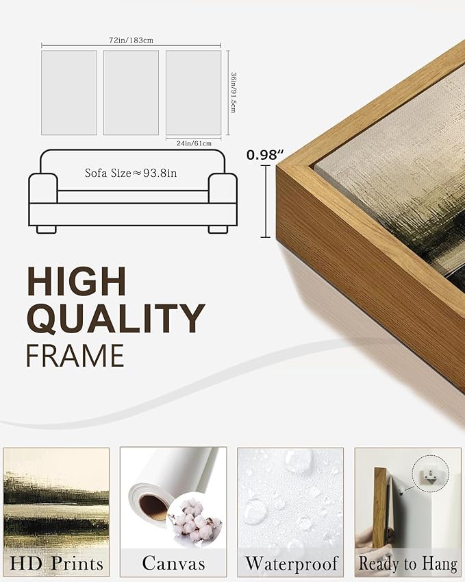 Drsoum Vintage Black Gray Abstract Laker Landscape Wall Art Framed Brown Tan Neutral Prints Minimalist Modern Rustic Artwork Bedroom Living Room Ready to Hang 24x36in Natural Framed