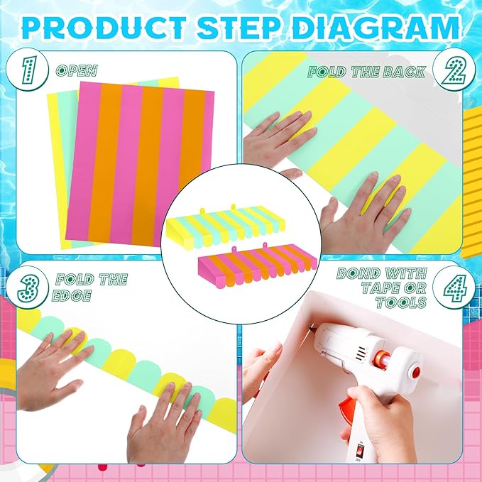 Boao 4 Pack Circus Awning Decoration 3D Pastel Stripe Cardboard Awning Colorful Carnival Wall Decor Pastel Party Favors for Lemonade Stand Bakery Ice Cream Truck Birthday Bachelorette Party