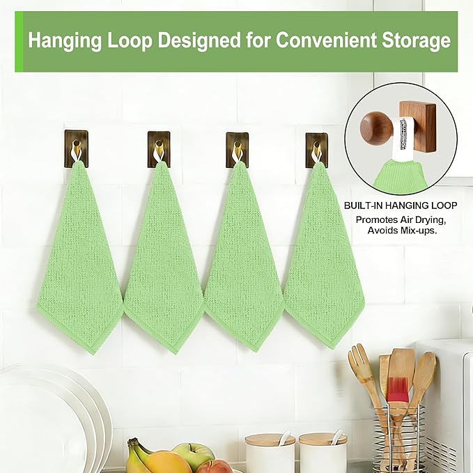 HOMERHYME Microfiber Cleaning Cloth, 12 Pack Green Cleaning Rags,12" X 11" Lint Free Dish Towels Wash Cloths, Reusable Microfiber Towels for Home and Kitchen Bathroom Apartment Cleaning Supplies
