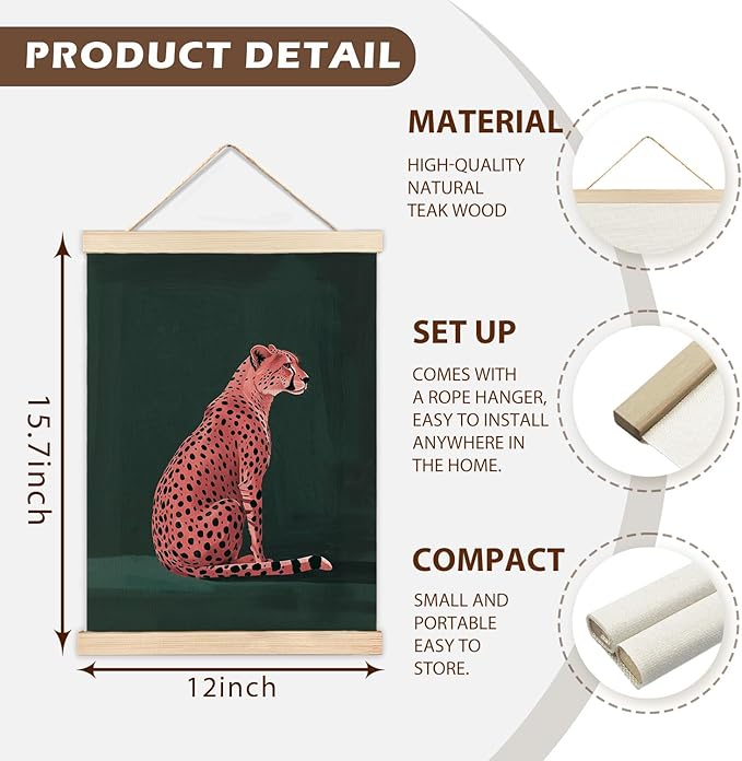 LZYRF Hot Pink Cheetah Wall Art Poster Framed, Cheetah Print Room Decor, Emerald Green Trendy Fashion Leopard Animal Canvas Prints Wall Decor for Home Girls Bedroom Dorm Apartment, 12x16 Inch