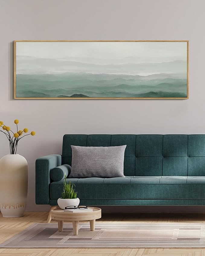 SHENIFY Vintage Landscape Framed Wall Art Foggy Mountain Farmhouse Decor Retro Wilderness Illustrations Decorative for Hallway Bedroom Living Room Dining Room - 20x60in Natural Framed