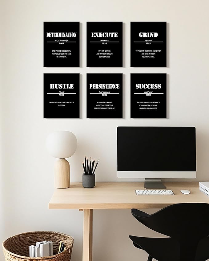 KUVIOKE Motivational Wall Art Inspirational Quotes Framed Wall Decor Encouraging Office Prints Positive Affirmations Sayings for Classroom Bedroom Living Room Ready to Hang Set of 6, 8x10in (Framed)