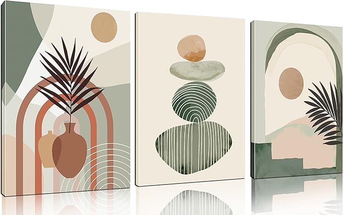 ZHAOSHOP Boho Room-Decor For Bedroom - Green Canvas Art Wall Decor - Modern Minimalist Wall Art Picture On Canvas Size 24" x 16"x 3 Pieces