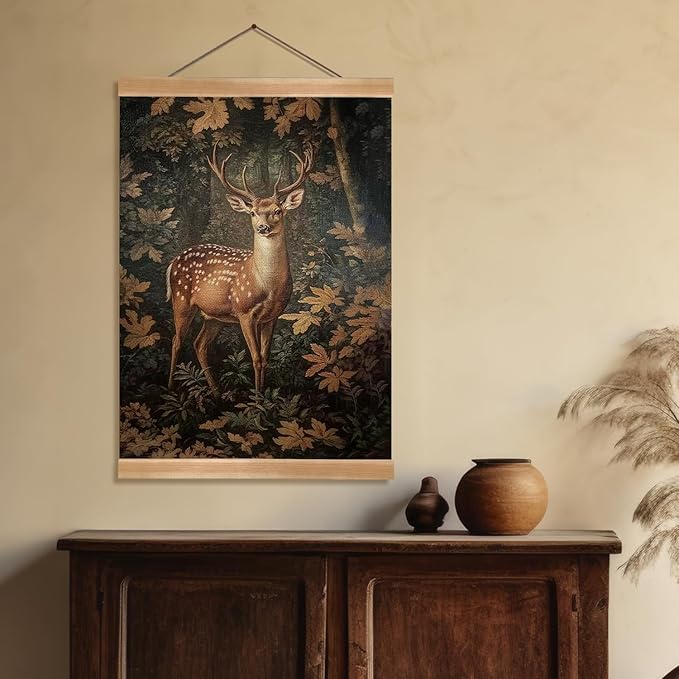ZTGDA William Morris-Inspired Wall Art Poster,Vintage Deer Hanging Wall Painting Animal Buck Art, Mid-Century& Dark Academia Decor, Gothic Canvas Poster for Office and Home 12x16inch(Deer-03)