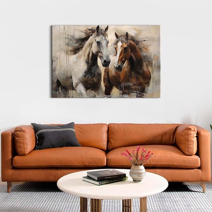 Horse Wall Art Vintage Horses Canvas Painting for Living Room Retro Farmhouse Framed Poster Prints Rustic Horses Wall Decor Minimalist Western Artwork for Bedroom Office Home Decorations 32x48"