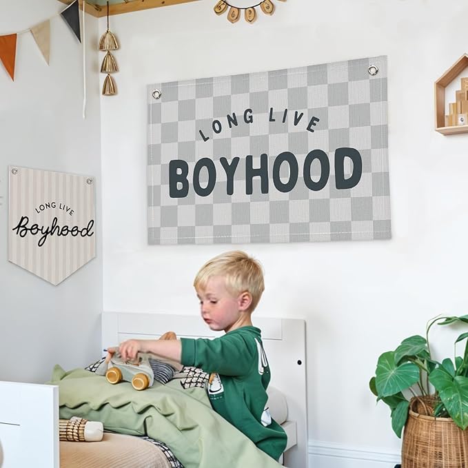 Lacama Long Live Boyhood Boys Room Decor, Boy Nursery Decor, Canvas Banner Wall Hanging Banner Flag Decor for Nursery Playroom Toddler Room, Boys Kids Rooms Decor,30x20 Inch