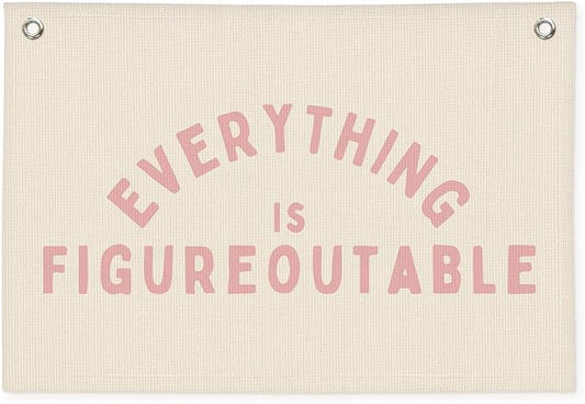 Everything is Figureoutable Inspirational Wall Decor, Motivational Classroom Wall Decor, Classroom Linen Canvas Banner Hanging Flag, 20x30 Inch - Pink