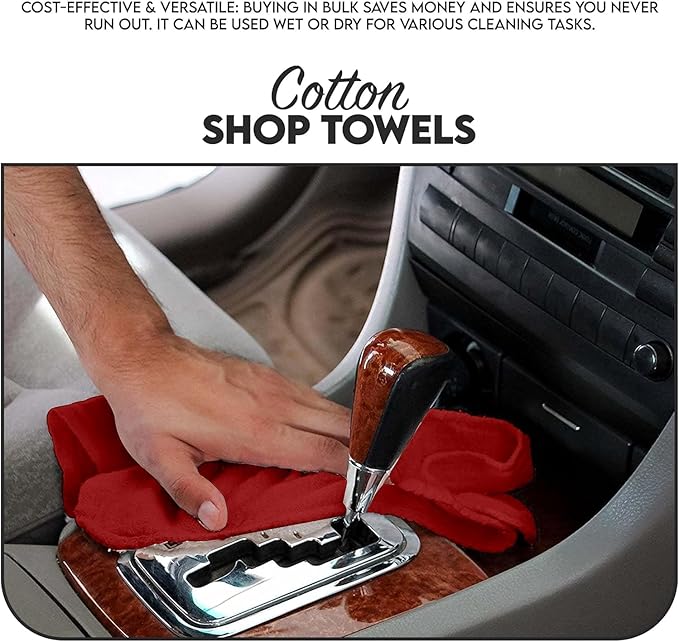 Cotton Shop Towel – Multipurpose Cleaning Cloths (14" x 12" - Pack of 500 - Red) Reusable Shop Rags for Automobiles, Industrial, Restaurants, Garage, and Homes