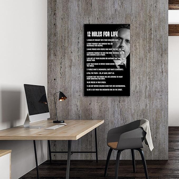 AMART SUN The 12 Rules For Life Inspirational Printed Canvas Wall Art • 12 rules of life poster • Motivational Artwork Modern Home Decor For Home,Office,Gym,Classroom Wall Decor Framed Ready to Hang