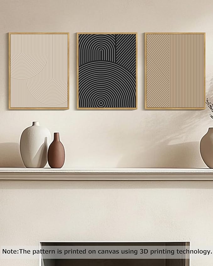 Drsoum Minimalist Boho Wall Art Framed Modern Abstract Neutral Line Wall Decor Mid Century Geometric Artwork Bedroom Living Room 11x14in Natural Framed
