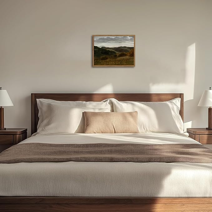 Framed Vintage Landscape Wall Art, Mountain Nature Wall Decor Paintings, Moody Countryside Canvas Prints Pictures Wall Decor for Living Room Bedroom Dining Room Office 16x24 inch