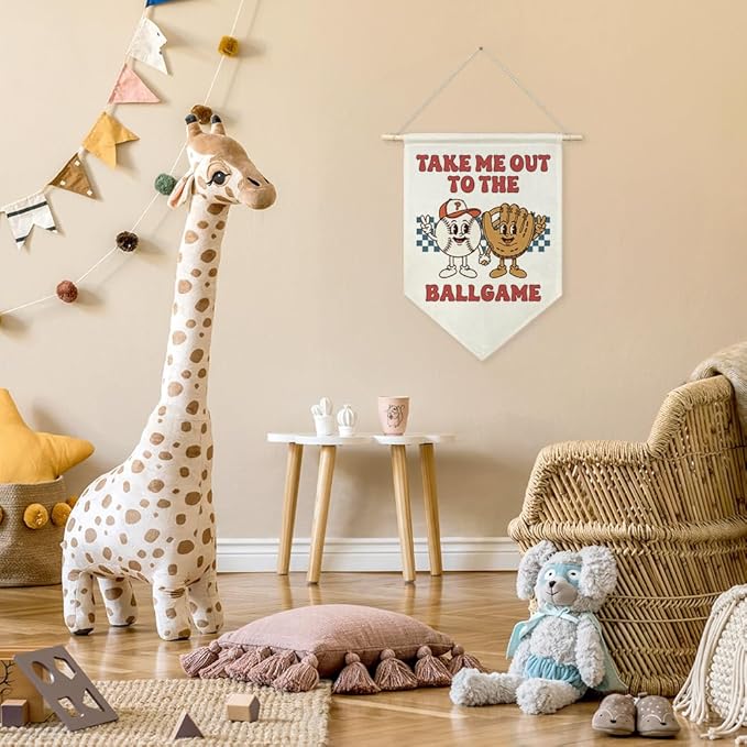 AGMDESIGN Take Me Out To The BallGame Pennant Flag Banner, Vintage Baseball Bedroom Decor, Funny Sports Nursery Decor for Toddler Kids Bedroom Classroom, Ballgame Lovers Gifts for Boys Son Grandson