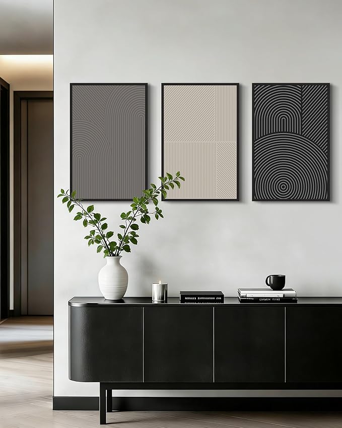 Drsoum Minimalist Abstract Wall Art Framed Modern Boho Neutral Line Wall Decor Mid Century Geometric Artwork Bedroom Living Room 16x24in Black Framed