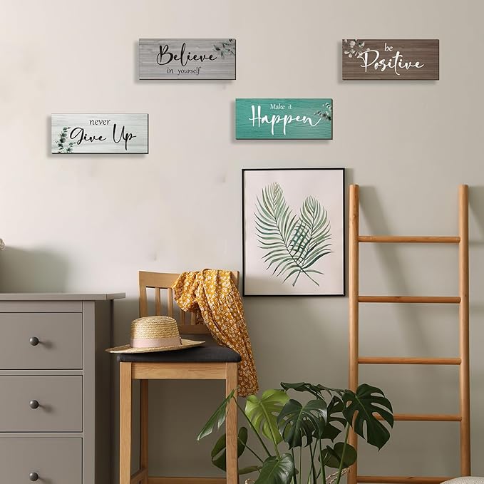 4 Pcs Office Decor For Women Motivational Wall Decor Rustic Inspirational Sign With Positive Sayings Wooden Hangings for Home Office Bathroom Bedroom Kitchen(Teal 10x4")