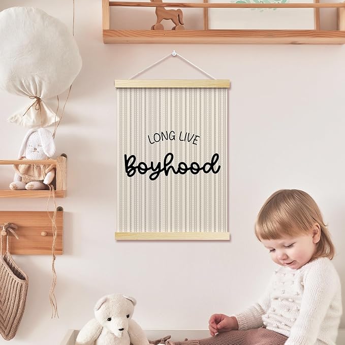 Long Live Boyhood Posters Hanger Frame for Boys Room Hanging Poster for Bedroom Kids Room Classroom Decor Stripes Wall Art Decor for Nursery Playroom Canvas Wall Art Print 16x12 Inches - YY048