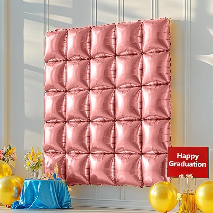 NISOCY 25PCS Rose Gold Square Foil Balloons Wall Backdrop Double Sided Rose Gold Balloon Tunnel Arch Kit for Birthday Valentines Wedding Anniversary Bridal Baby Shower Graduation Party Decorations