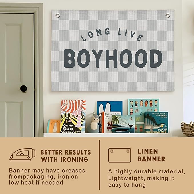 Lacama Long Live Boyhood Boys Room Decor, Boy Nursery Decor, Canvas Banner Wall Hanging Banner Flag Decor for Nursery Playroom Toddler Room, Boys Kids Rooms Decor,30x20 Inch