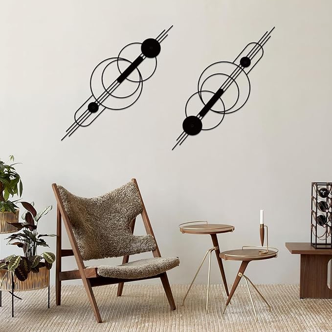 ruelen 2 Pcs Small Metal Abstract Wall Art, Modern Minimalist Wall Decor Single Line Art Metal Vertical Wall Decor Geometric Wall Hanging Sculptures for Home Bedroom Living Room, 39.37 x 12.8 Inch