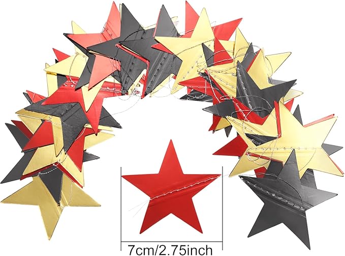 Patelai Glitter Star Garland Banner 2026 Graduation Decor 130 Feet Star Hanging Banner Twinkle Backdrop for Party Birthday Classroom Wedding Supplies(Red, Black, Gold)