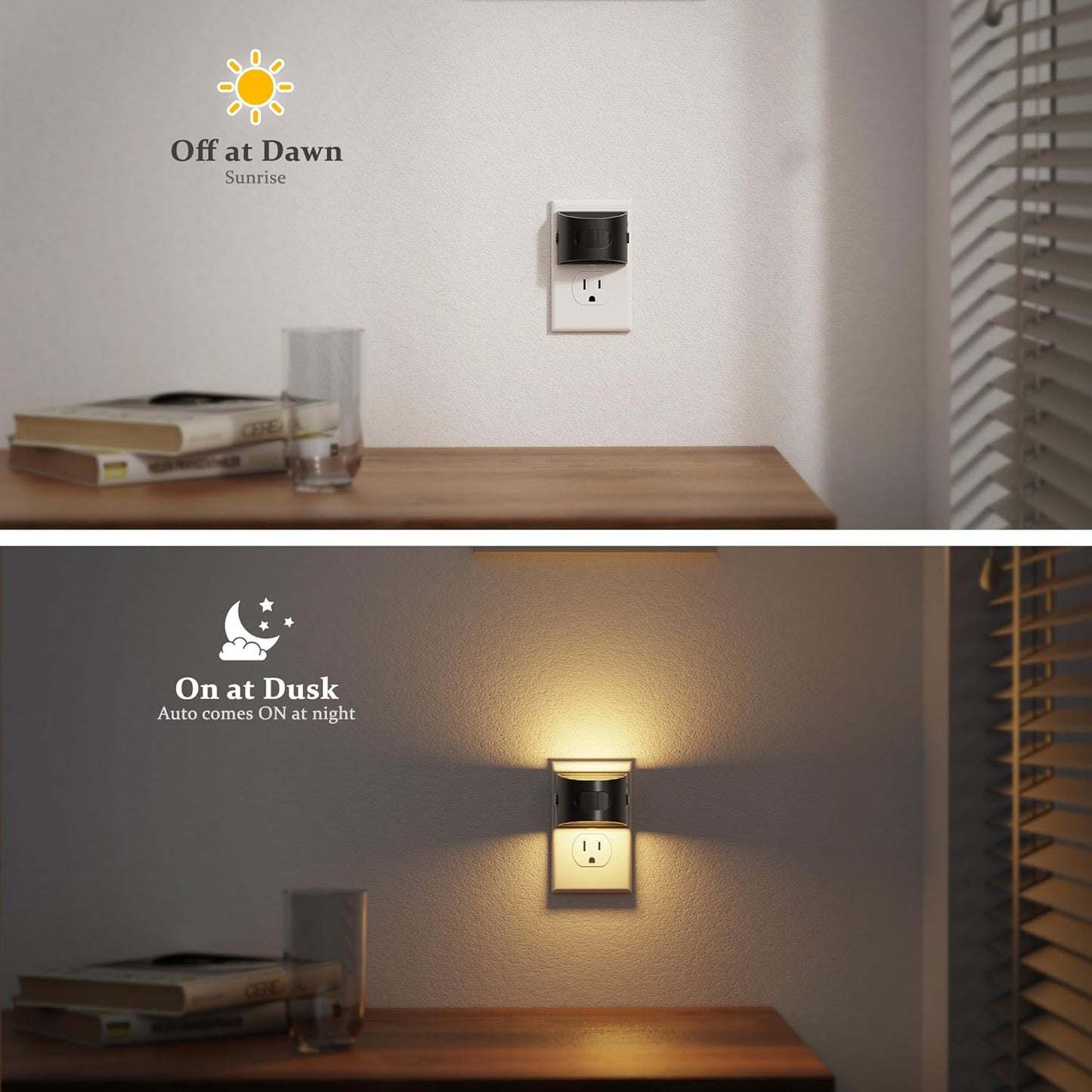 JandCase Motion Sensor Night Light, Night Lights Plug into Wall, Dusk to Dawn Sensor Nightlight with Motion Activated, 30/60/100lm Brightness Dimmable, 3000K Warm White[4 Pack]
