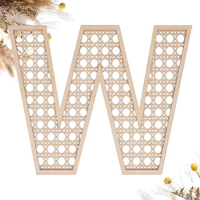 Wooden Rattan Letters 8 inch Wood Letters W for Wall Decor Crafts Boho Nursery Decor for Baby Shower Wedding Bedroom Name Signs Large Rustic Letter Home Decoration