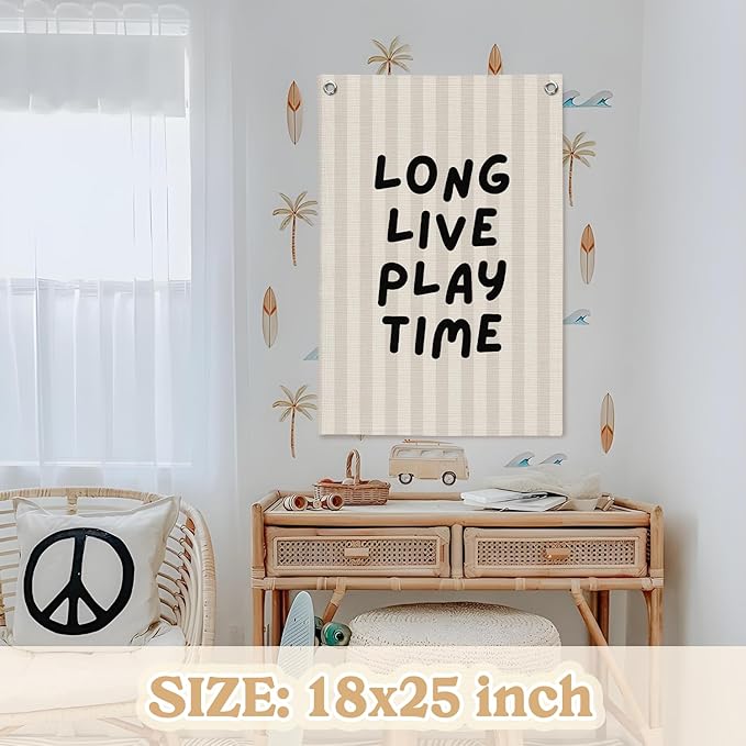 Playroom Decor,Long Live Playtime Canvas Banner,Boy Nursery Decor Wall Hanging Banner Flag for Toddler Kids Room Nursery Playroom Bedroom 18x25 Inch