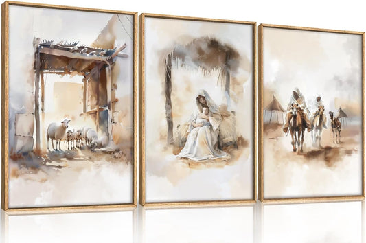 HPINUB Jesus Easter Framed Canvas Wall Art Set,Large Religious Christian Bible Verse Wall Decor,Resurrection Sunday Artwork for Living Room,Church Christian Easter Gift -24"x36"x3